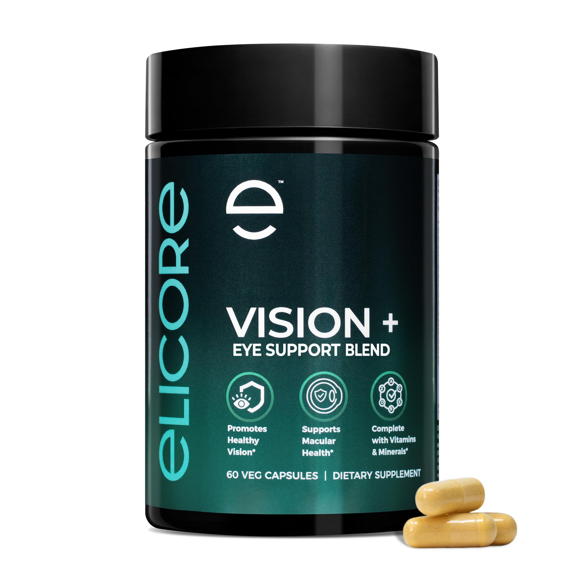 ELICORE Eye Vitamins bottle with Vision+ blend for daily eye support.