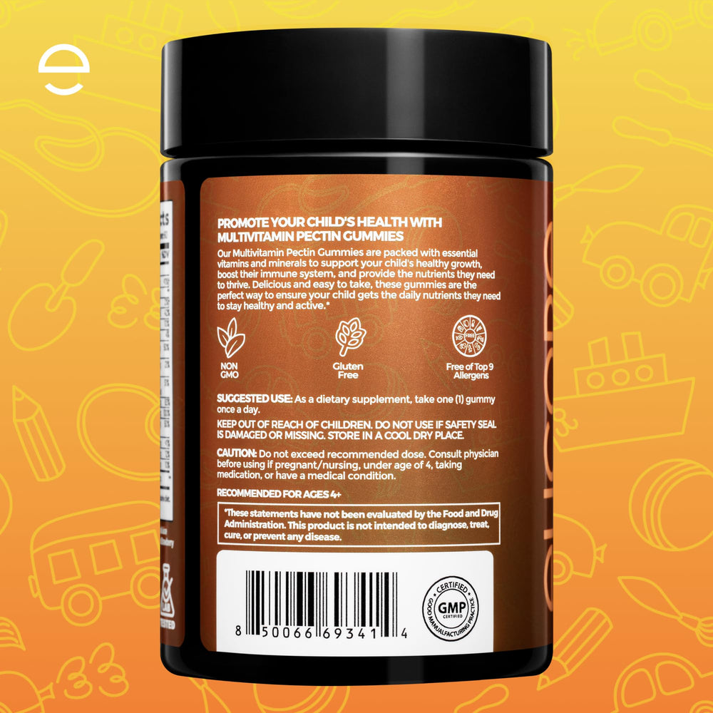ELICORE Kids Multivitamin Gummies bottle beside school supplies, everyday health support