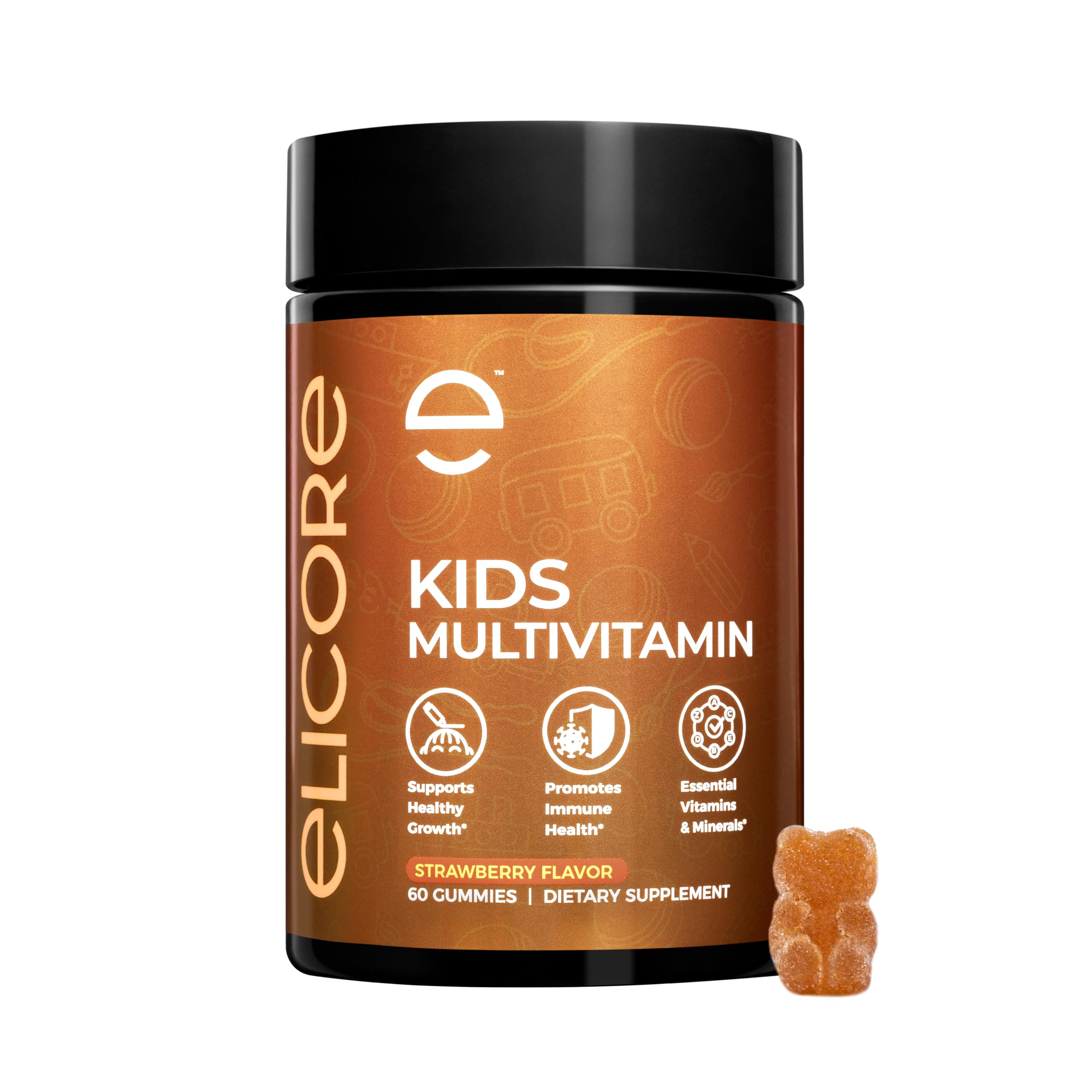 ELICORE Kids Multivitamin Gummies jar front view highlighting growth support