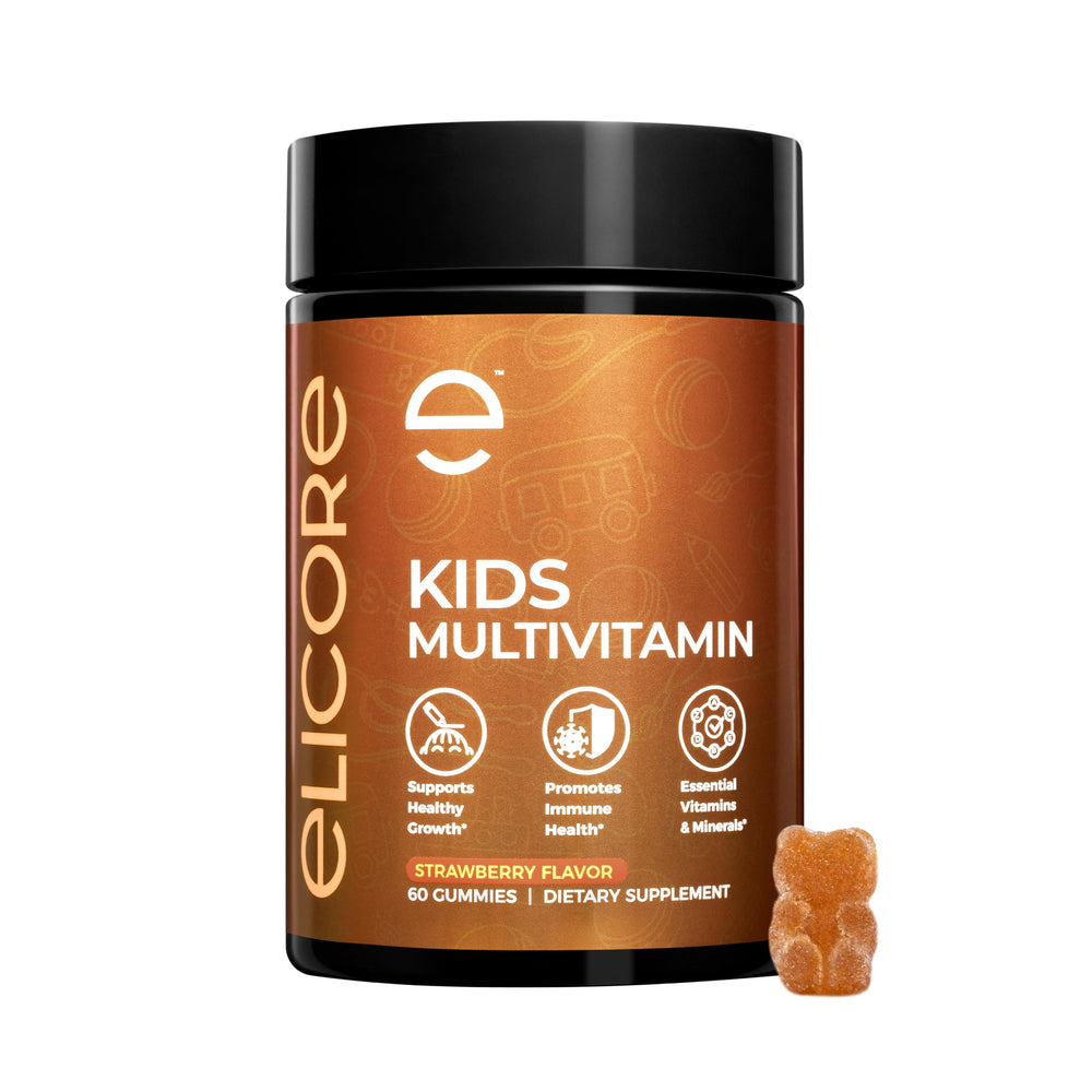 ELICORE Kids Multivitamin Gummies jar front view highlighting growth support