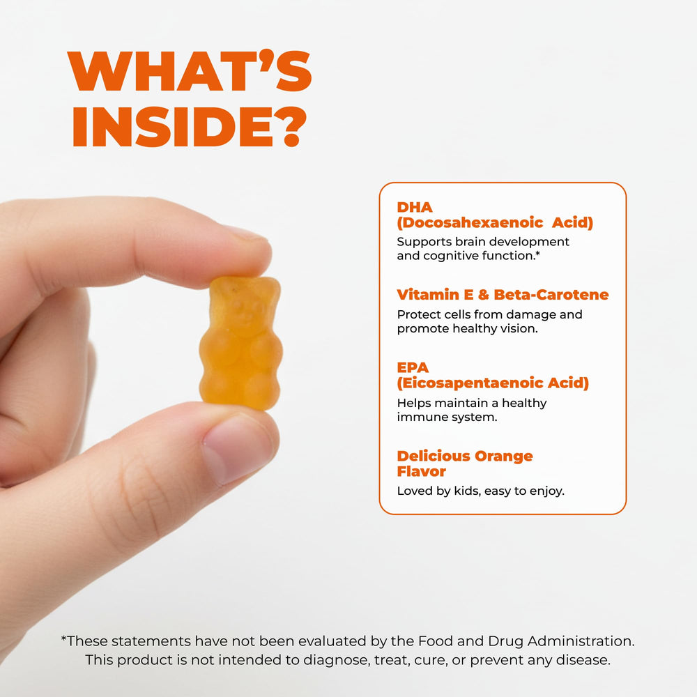 Back of ELICORE Omega 3 Gummies bottle label with ingredients.