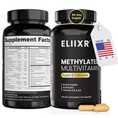 eliixr methylated multivitamin bottle front highlighting daily wellness support.