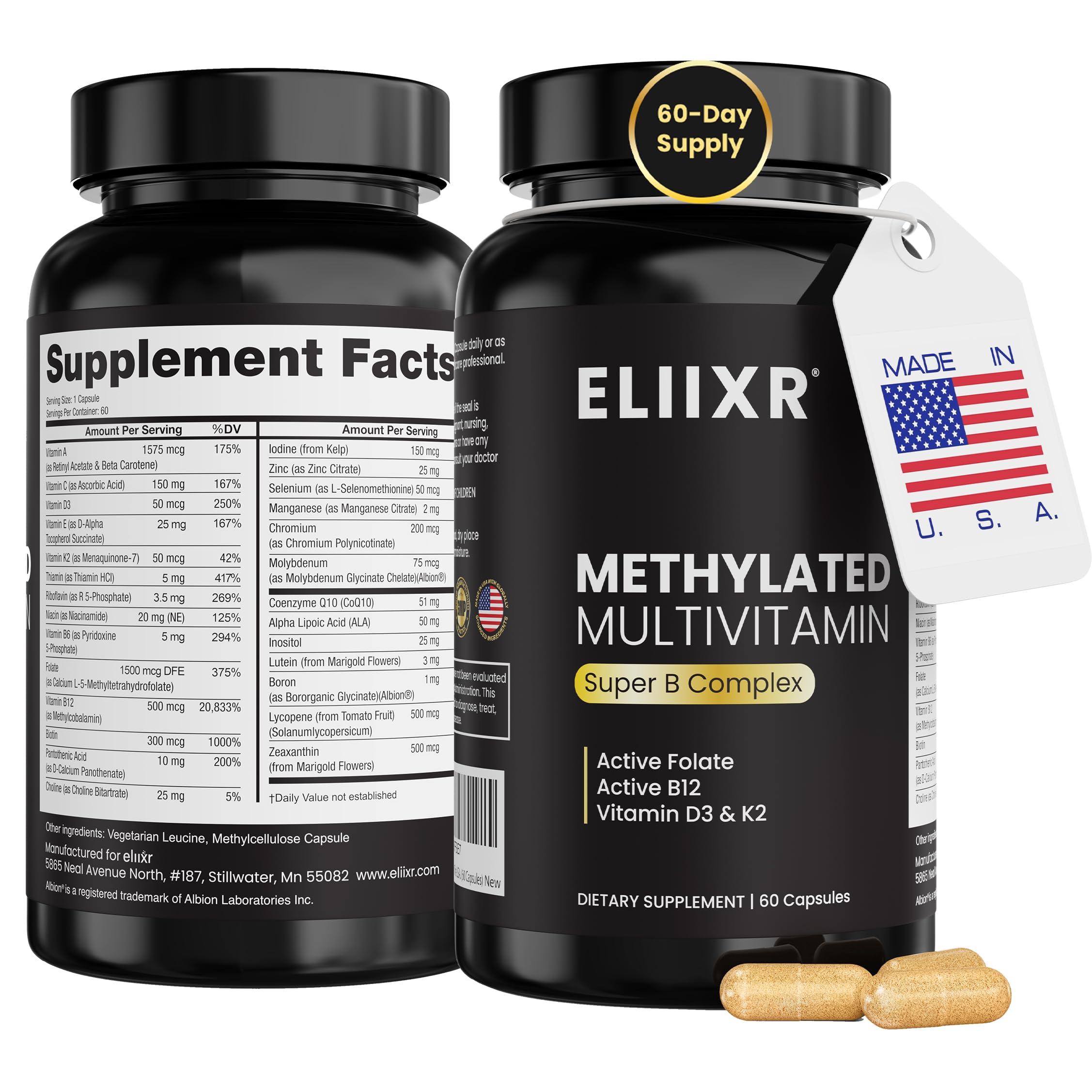Eliixr Methylated Multivitamin bottle with label supports daily vitality