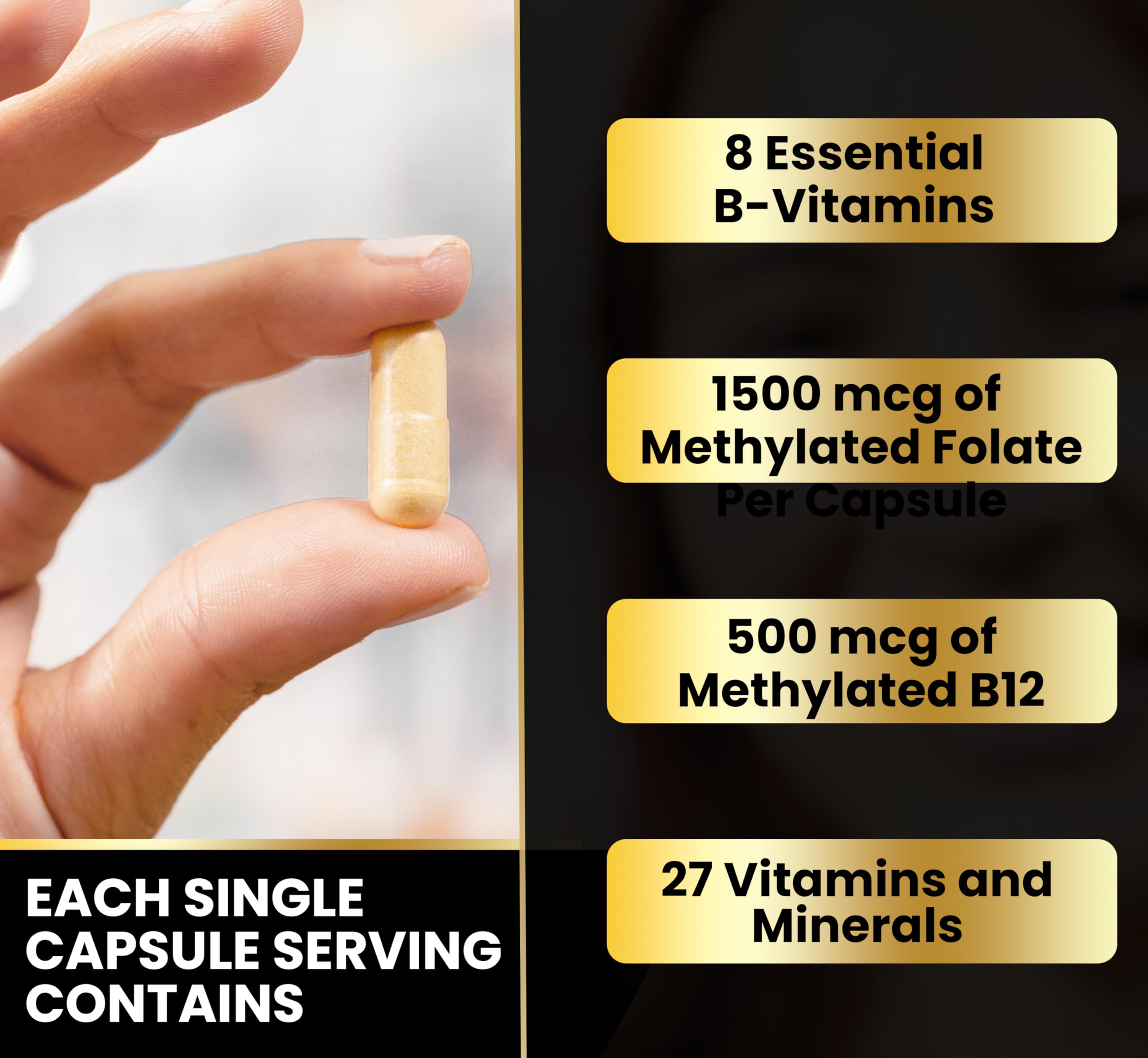 eliixr methylated multivitamin USA-made stamp closeup implying quality.