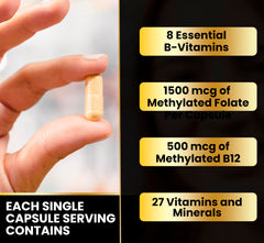 eliixr methylated multivitamin USA-made stamp closeup implying quality.