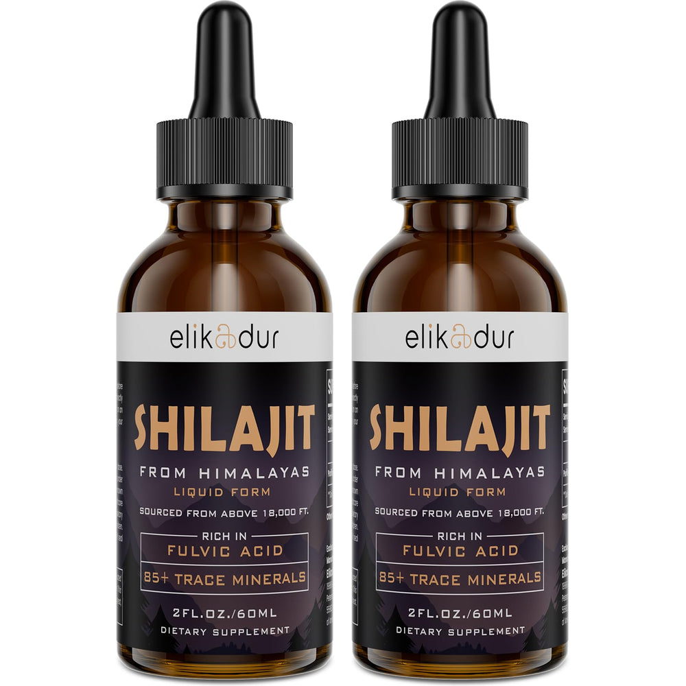 Elikadur Shilajit bottle close-up highlighting Himalayan resin purity