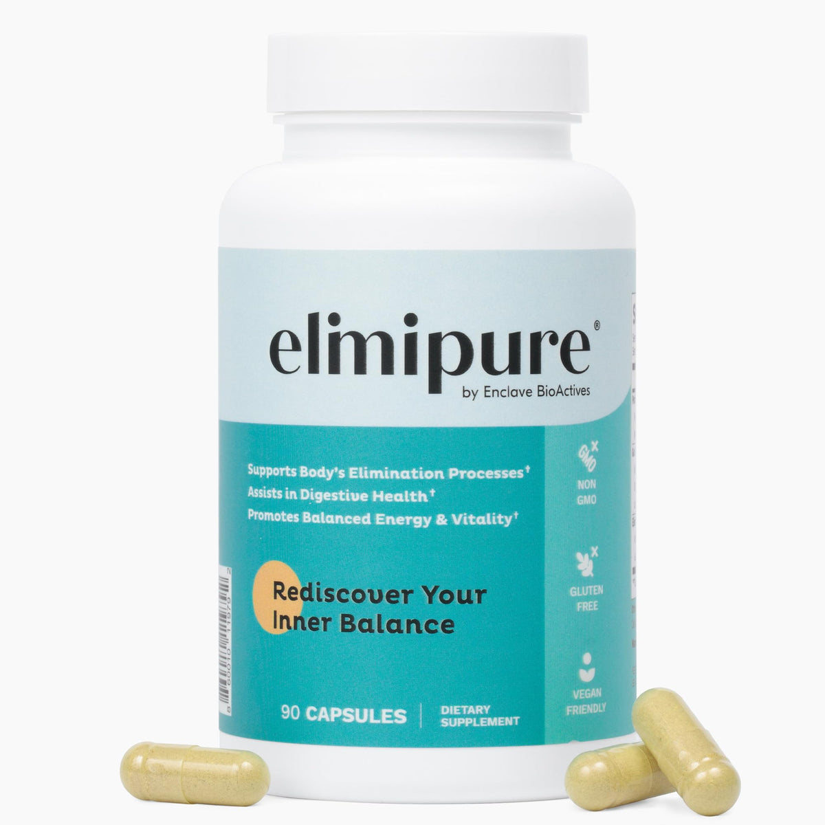 Elimipure Gut Cleanse bottle label shows premium packaging for daily detox support