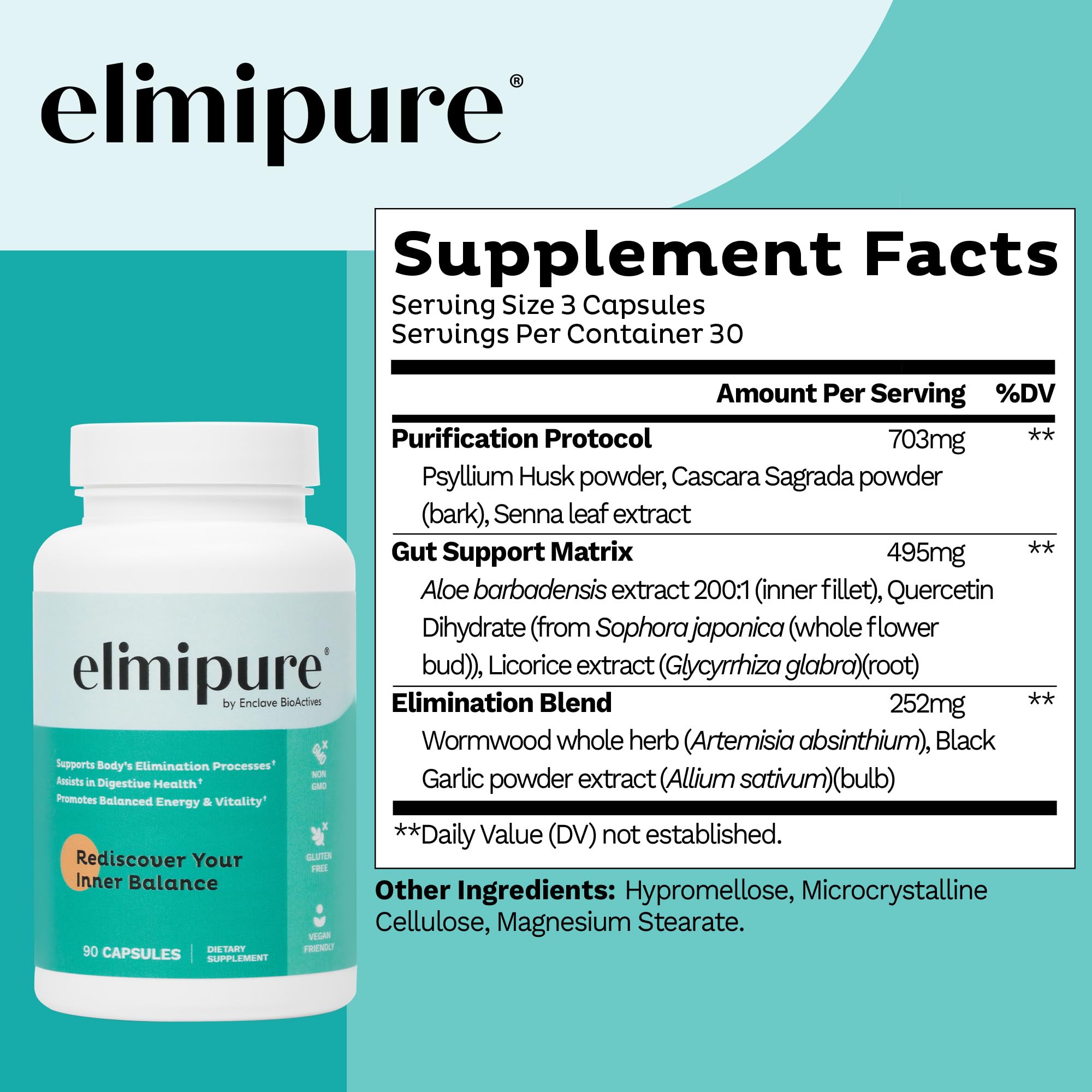 Elimipure two-pack next to a glass of water highlighting convenient daily use.