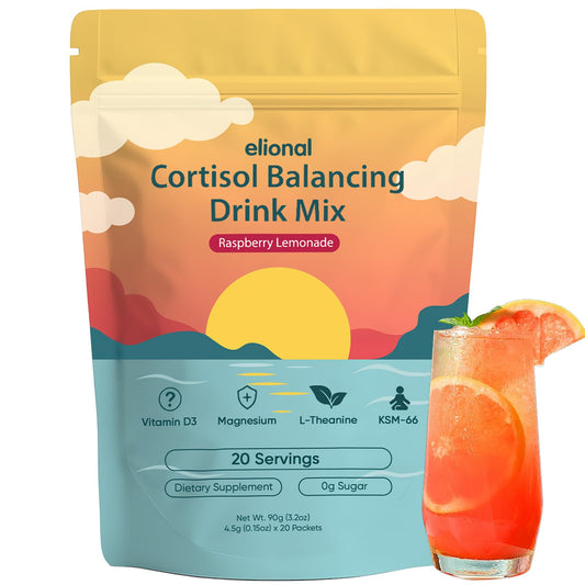 Elional Cortisol Drink Powder bottle promoting daily calm and focus