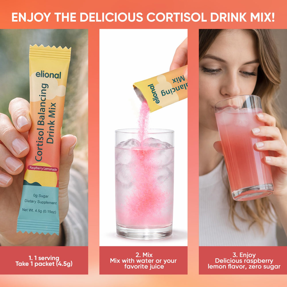 Elional Cortisol Drink Powder tub with label and ingredients