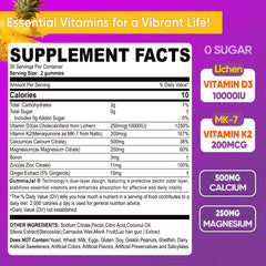 Closeup of ELLAMENTZ D3K2 gummies highlighting fast absorption and peach flavor
