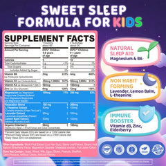ELLAMENTZ Kids Sleep Gummies bottle back reveals ingredients like magnesium and L-theanine