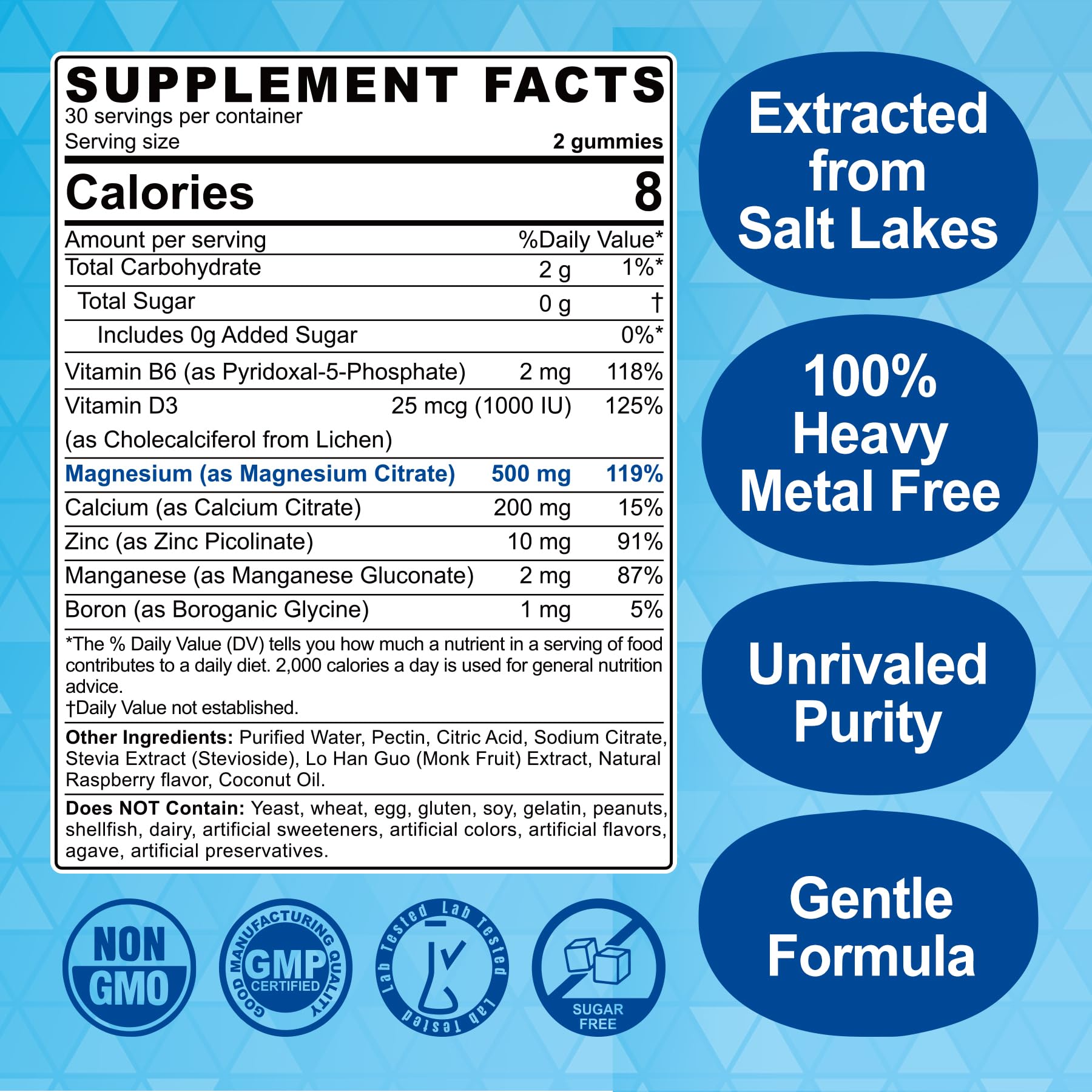 ELLAMENTZ Magnesium Citrate Gummies bottle back shows ingredients and directions