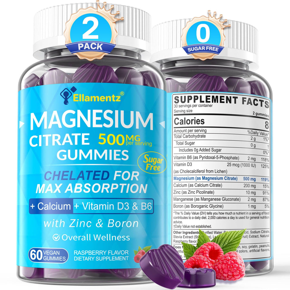 ELLAMENTZ Magnesium Citrate Gummies bottle front for daily mood and digestion support