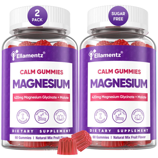ELLAMENTZ Magnesium Glycinate Gummies bottle-front promotes daily calm and gentle energy