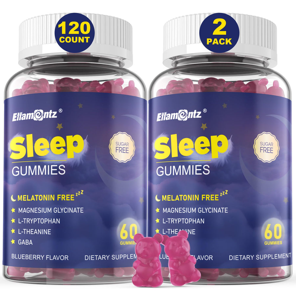 ELLAMENTZ Sleep Gummies bottle with blueberry flavor for a calm night.