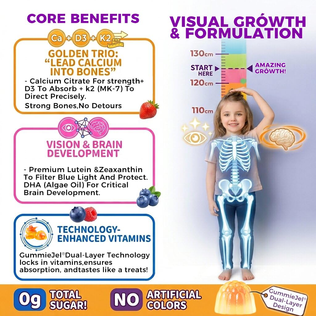 ELLAMENTZ Sugar-Free Kids Calcium Gummies back label shows D3 and K2 MK-7
