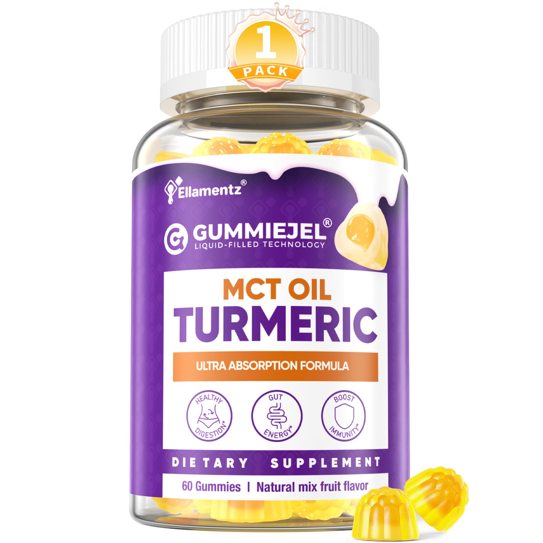 ELLAMENTZ turmeric gummies bottle for daily wellness and flavor