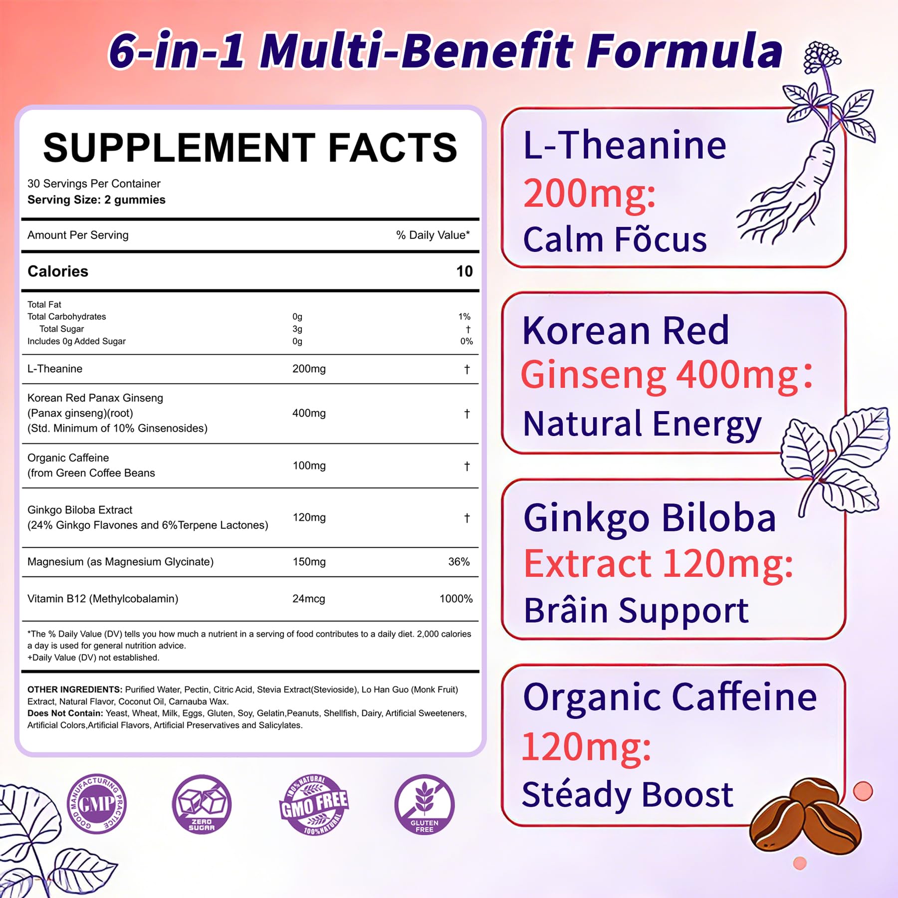 ELLAMENTZ Vegan L-Theanine Gummies close-up of gummies emphasizes calm energy texture.