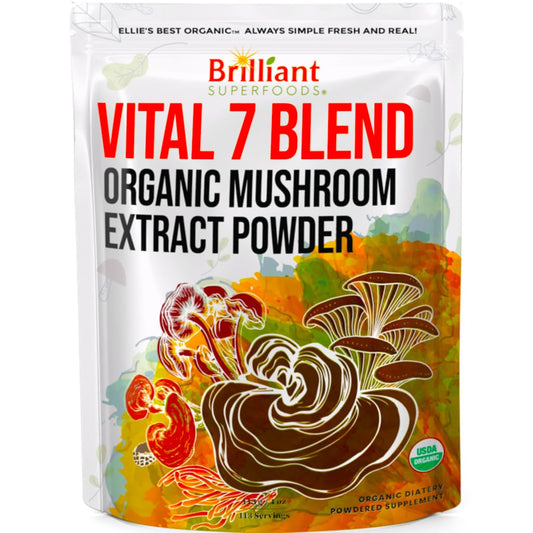 Ellie's Best 7 Mushroom Extract bottle for daily wellness