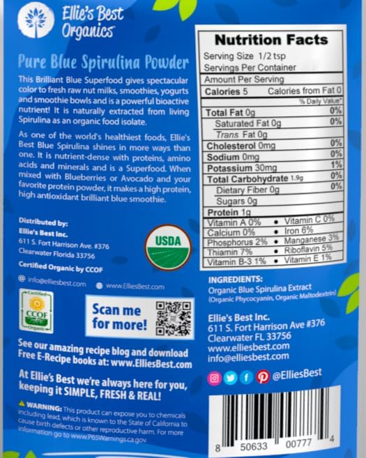 Ellie's Best blue spirulina vegan and non-GMO colorant for smoothies.