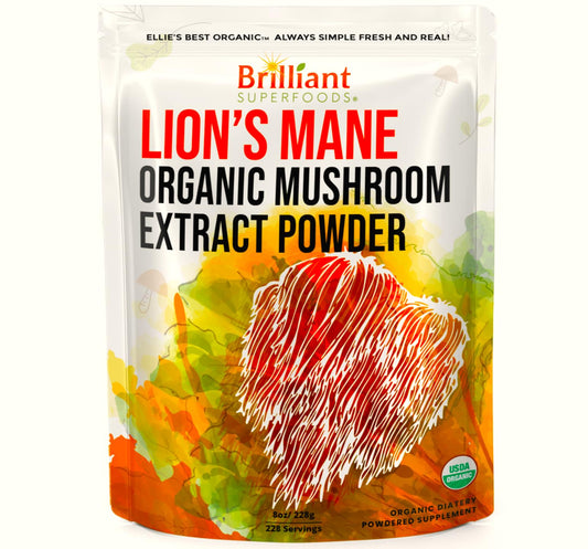Ellie's Best Lions Mane extract powder jar enhances morning coffee ritual