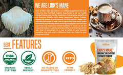 Ellie's Best Lions Mane fruiting bodies illustration as pure natural source