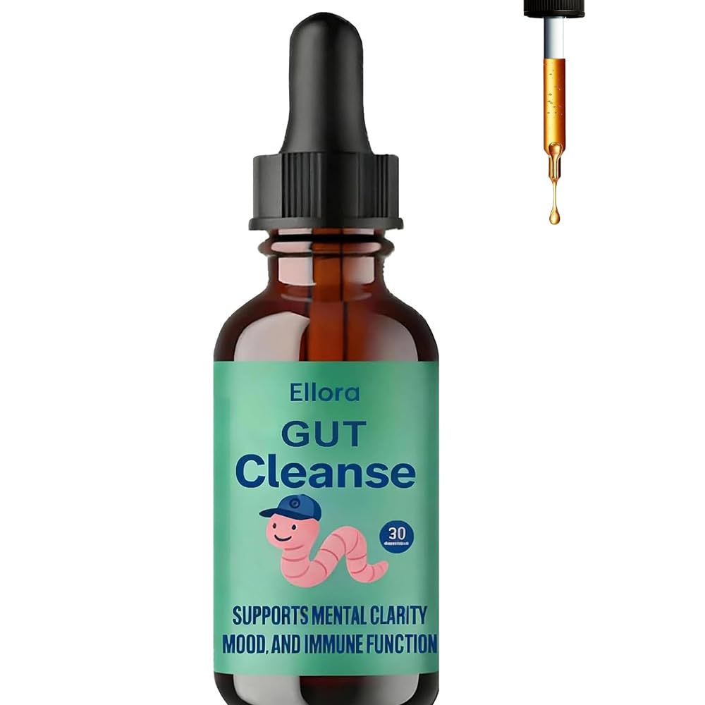 ELLORA Gut Cleanse Drops bottle front with compact 30ml size for daily use.