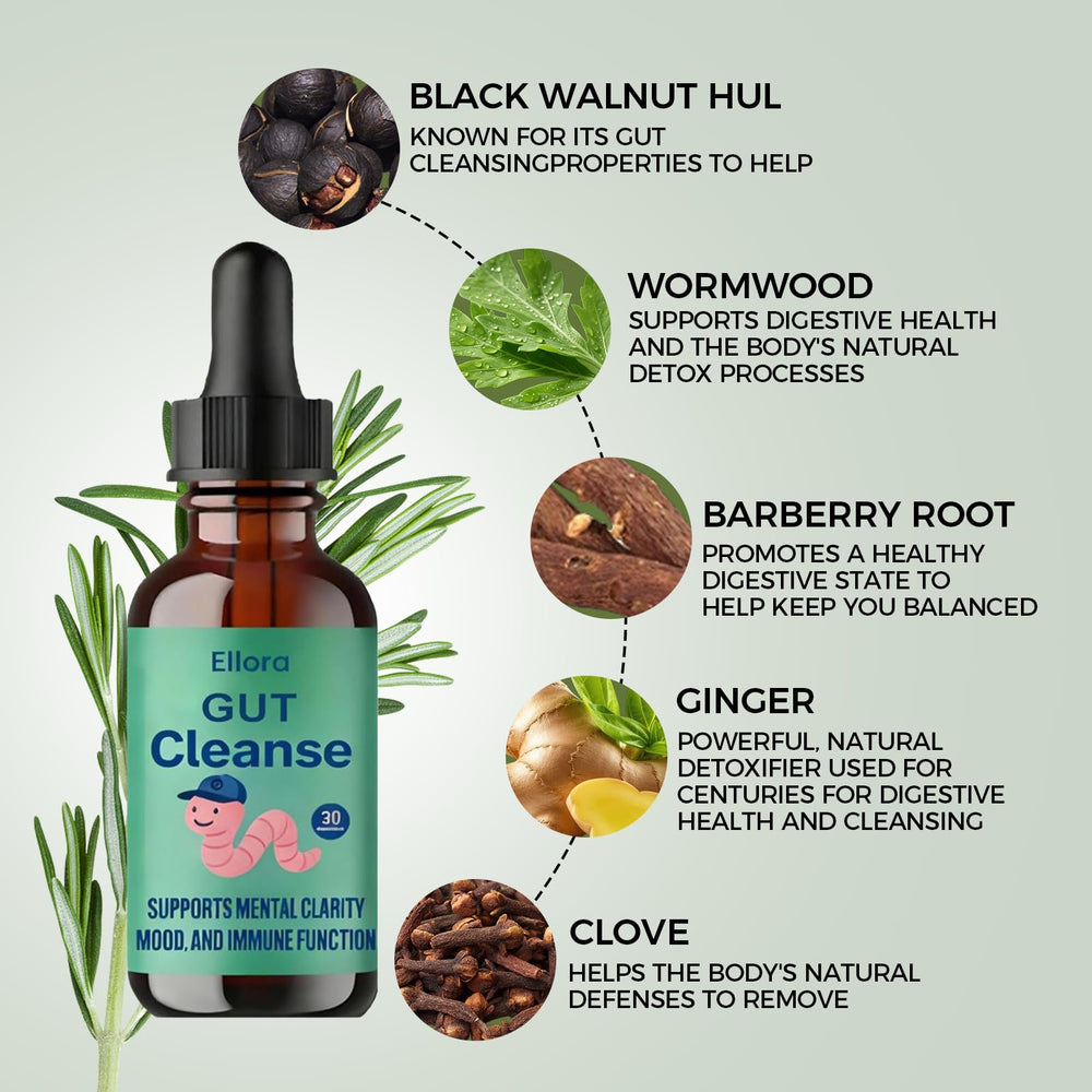 ELLORA herbal blend close-up highlighting wormwood and clove botanicals in the formula.