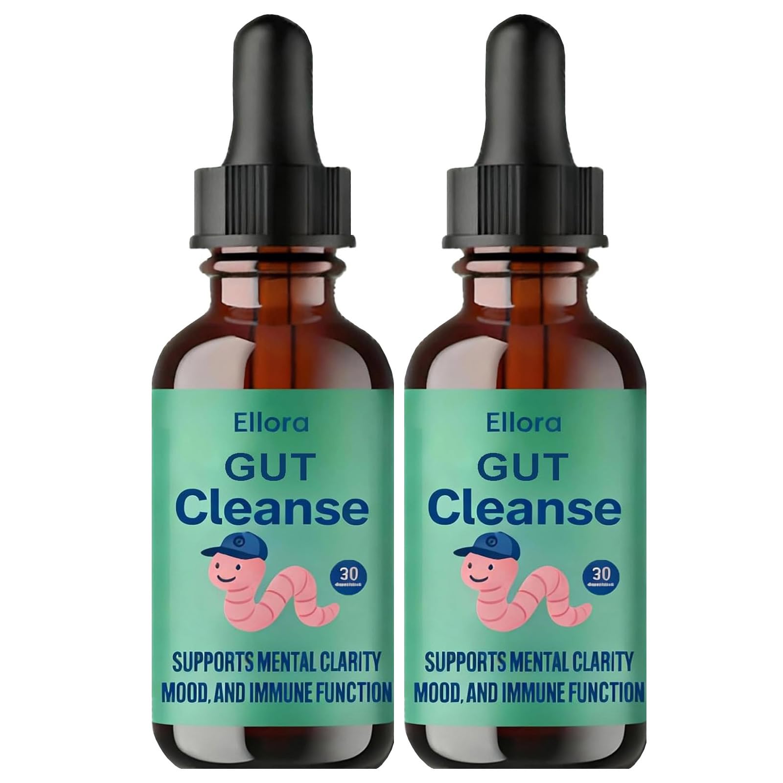 Ellora Gut Cleanse Liquid Drops bottle being poured for easy daily dosing