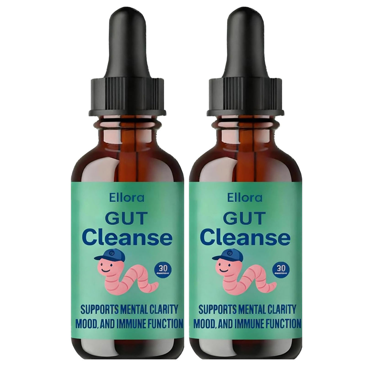 Ellora Gut Cleanse Liquid Drops bottle being poured for easy daily dosing