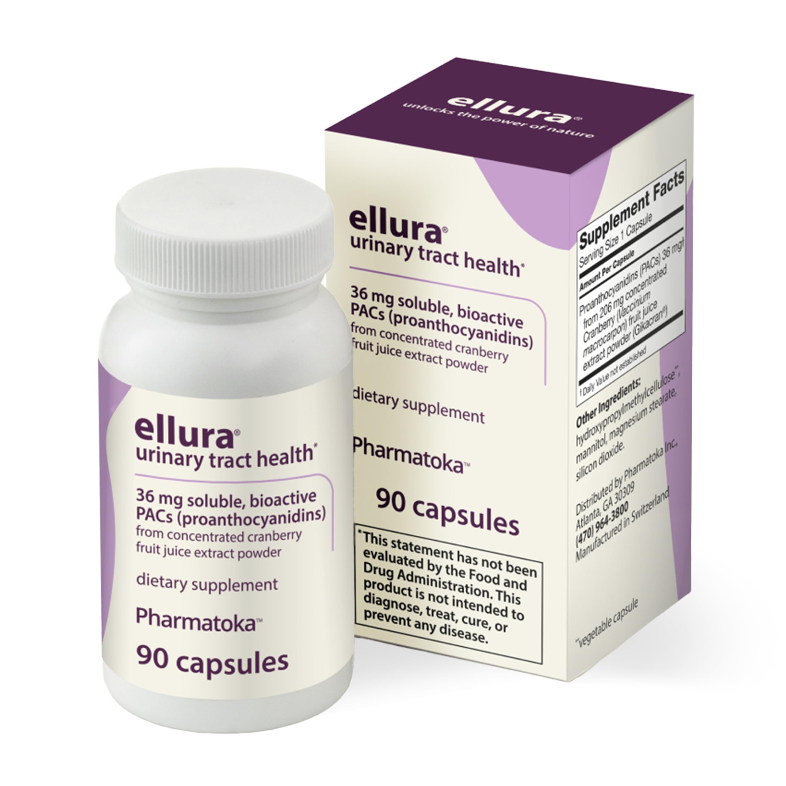 ellura bottle pour showing capsules for easy daily urinary health support