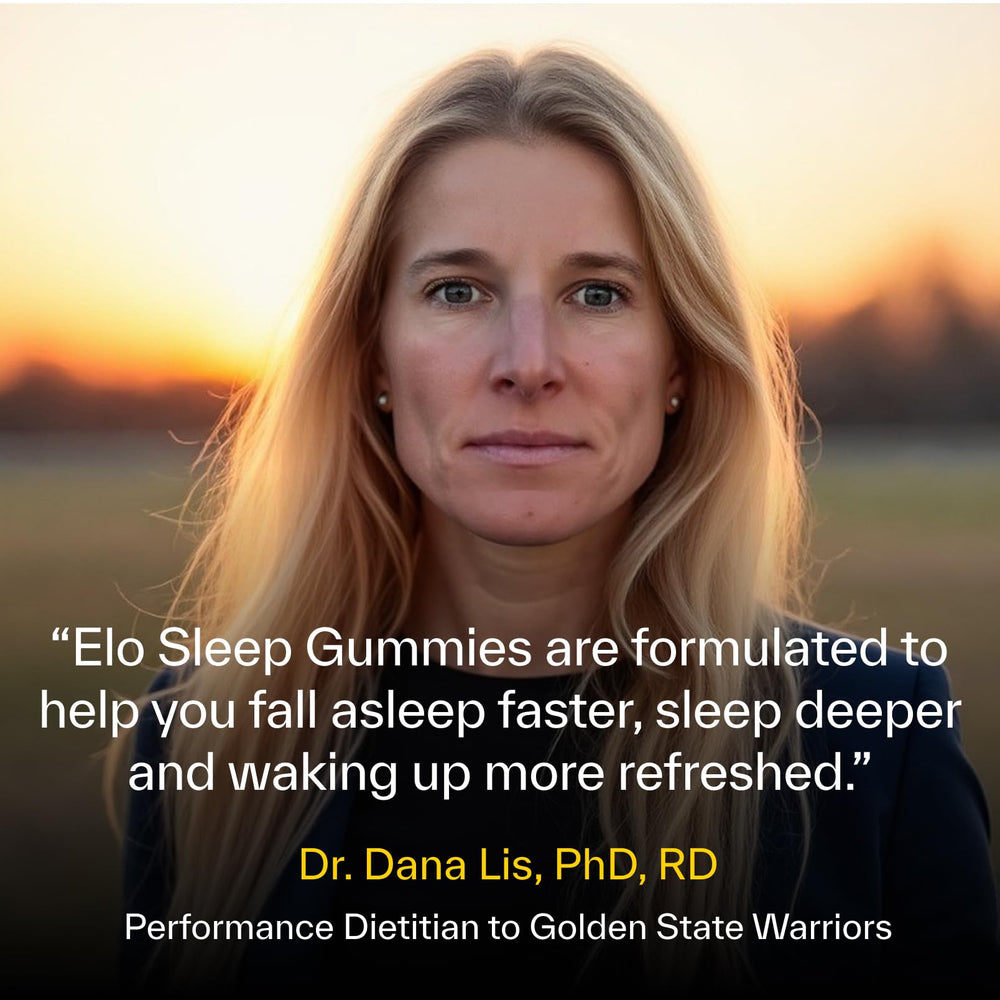 Back label of Elo Health Sleep Gummies showing low-dose melatonin and key ingredients.