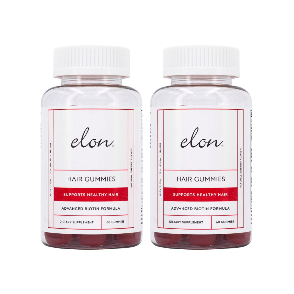 Elon Biotin Gummies cherry bottle for hair, skin, and nails support.