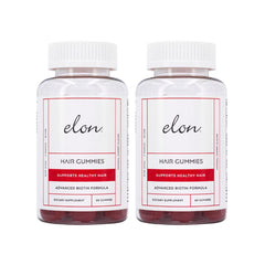 Elon Biotin Gummies cherry bottle for hair, skin, and nails support.