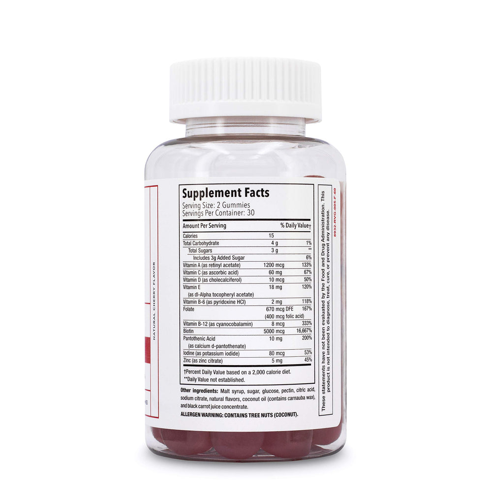 Nutrition panel features vitamins A, E, B12, and B5.