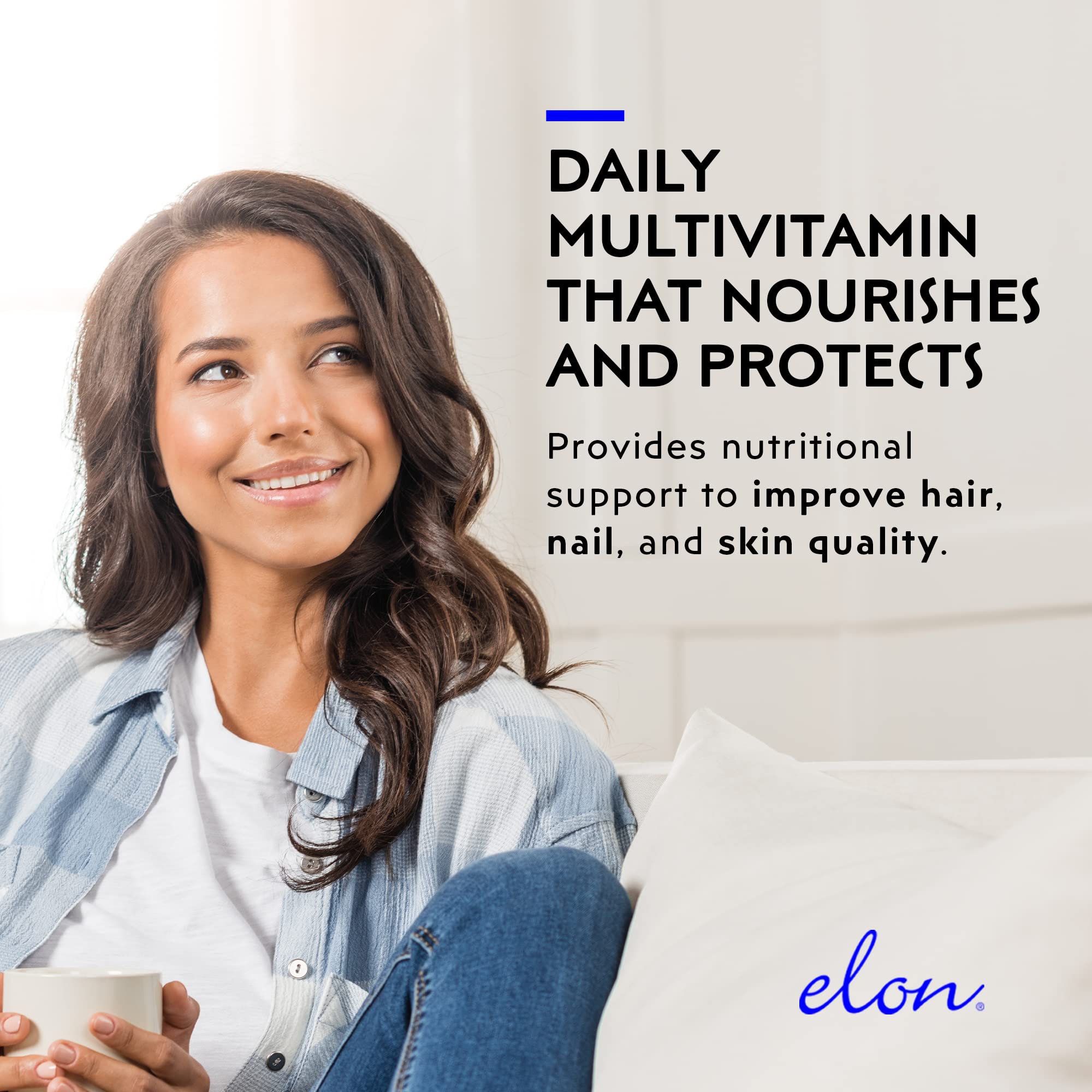 Elon Matrix 5000 bottle on cream background conveys daily wellness routine.