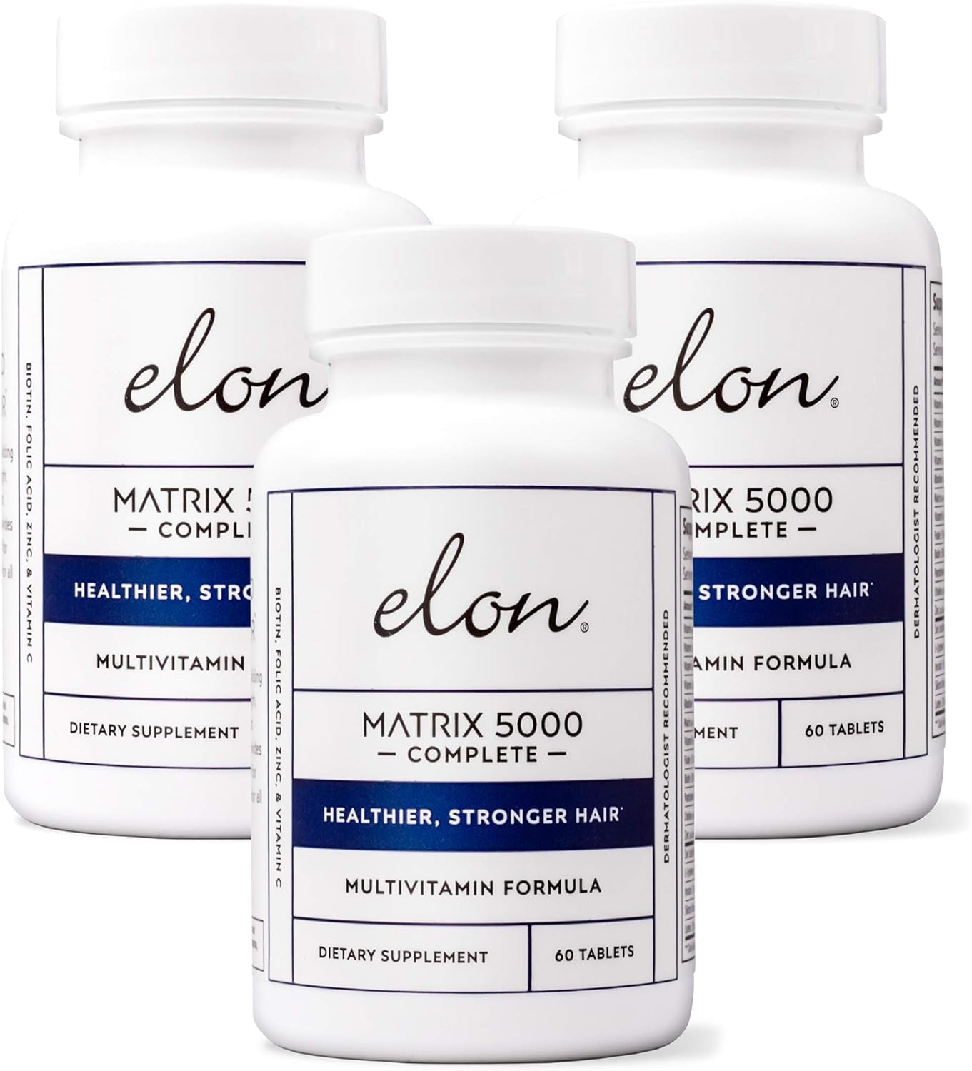 Elon Matrix 5000 bottle front showing daily multivitamin for hair, skin, and nails.