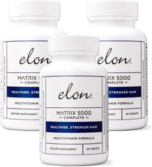 Elon Matrix 5000 bottle front showing daily multivitamin for hair, skin, and nails.