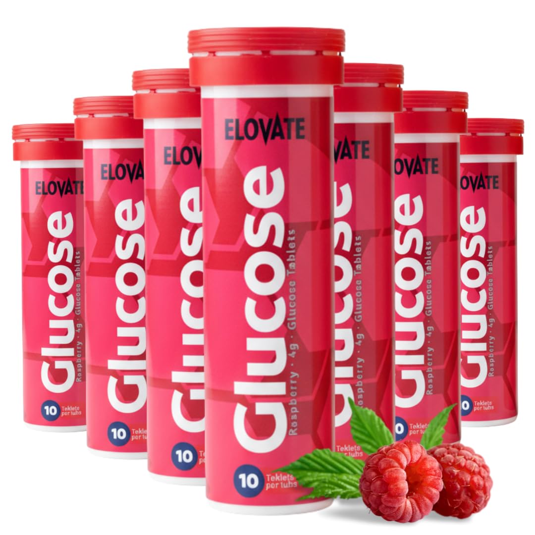 ELoVATE raspberry glucose tablets in a tube for quick energy on the go.