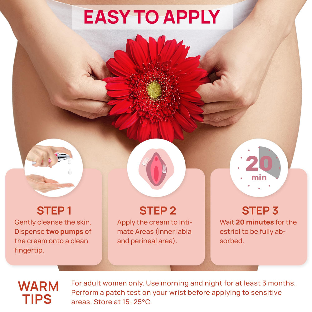 Elrisme Estriol Cream morning routine scene with product.