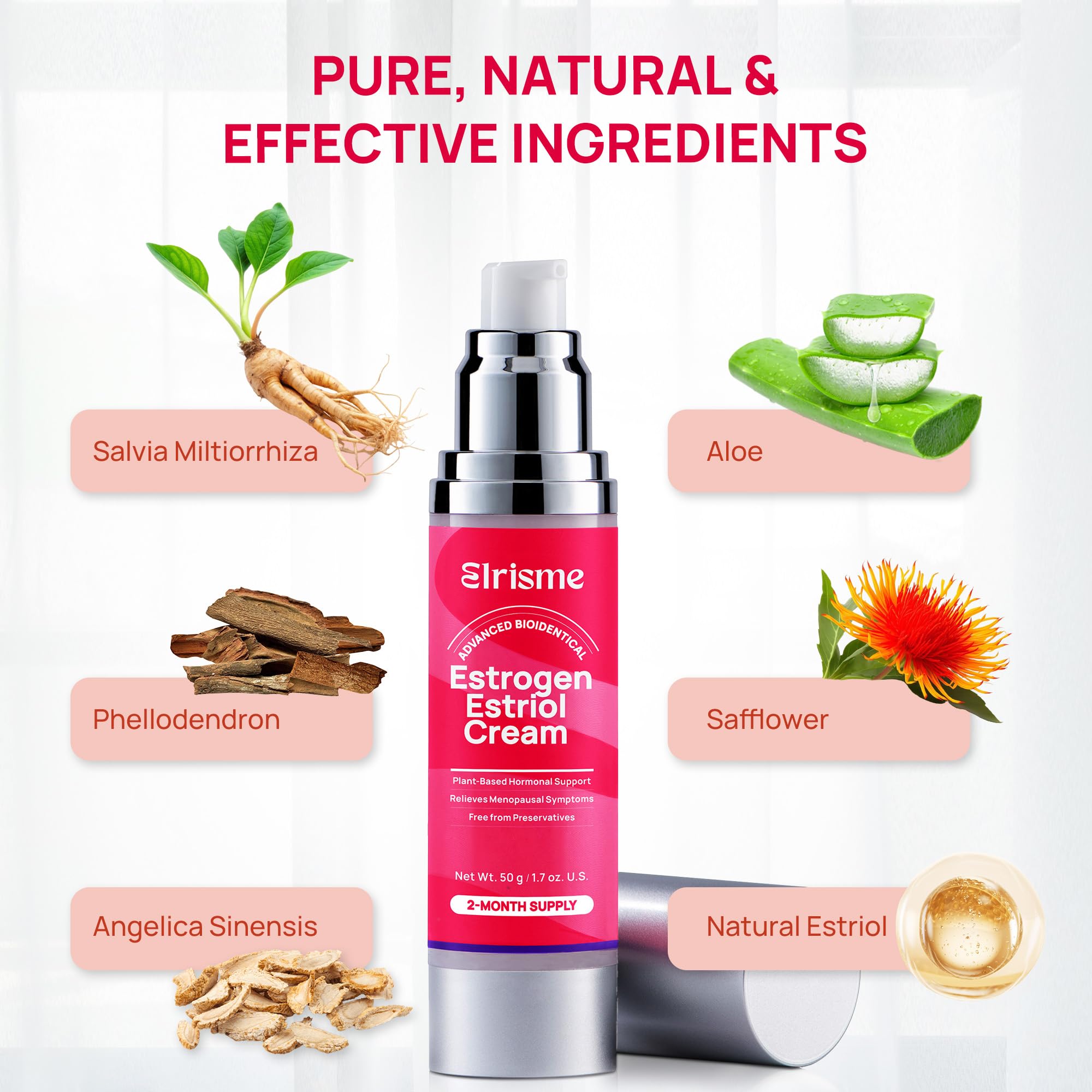 Elrisme Estriol Cream packaging box highlights sustainable materials.
