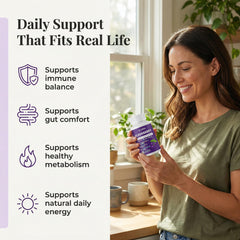ELVERA Elderberry Gut Support capsules displayed for digestive balance