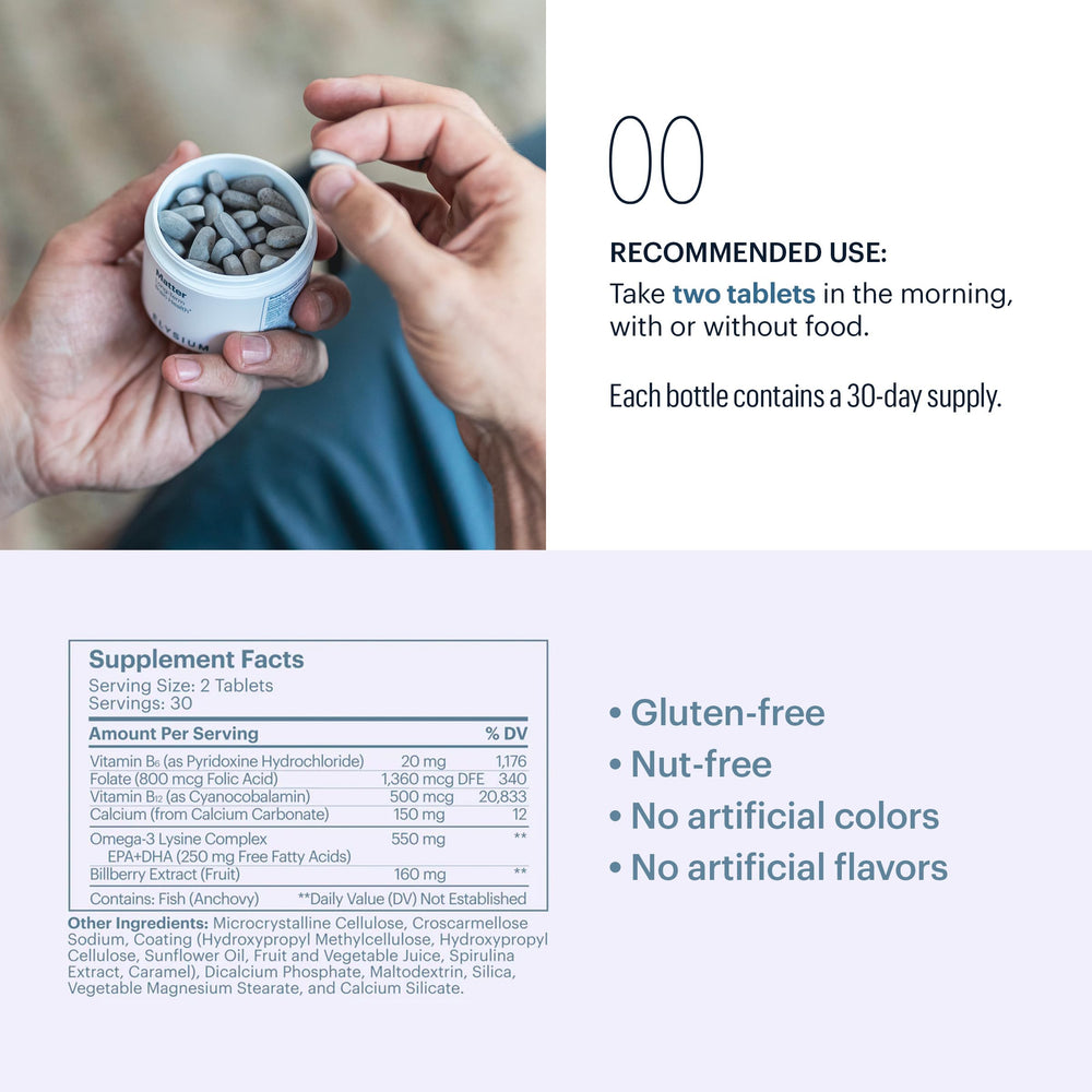 ELYSIUM Matter DHA/EPA softgels close-up for brain health support.