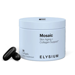 ELY-SIUM Mosaic bottle front with softgels supports daily skin hydration.