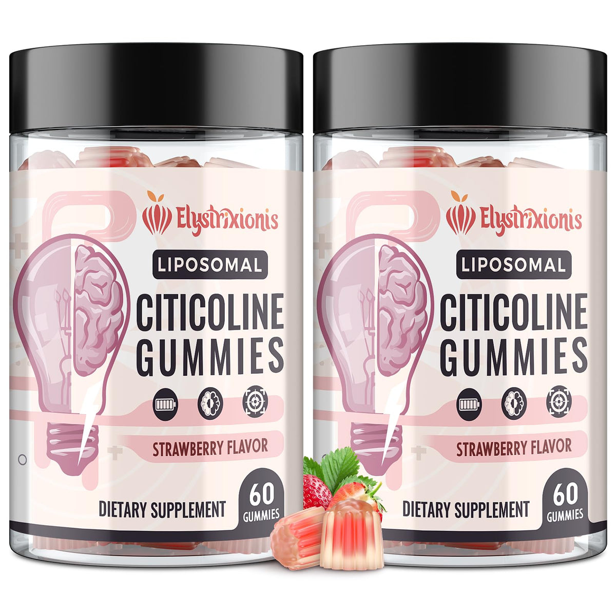 Elystrixionis Citicoline supplement bottle front for daily brain support in a sleek package.
