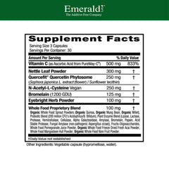 Emerald Labs Allergy Health capsules showing vegan, gluten-free formula
