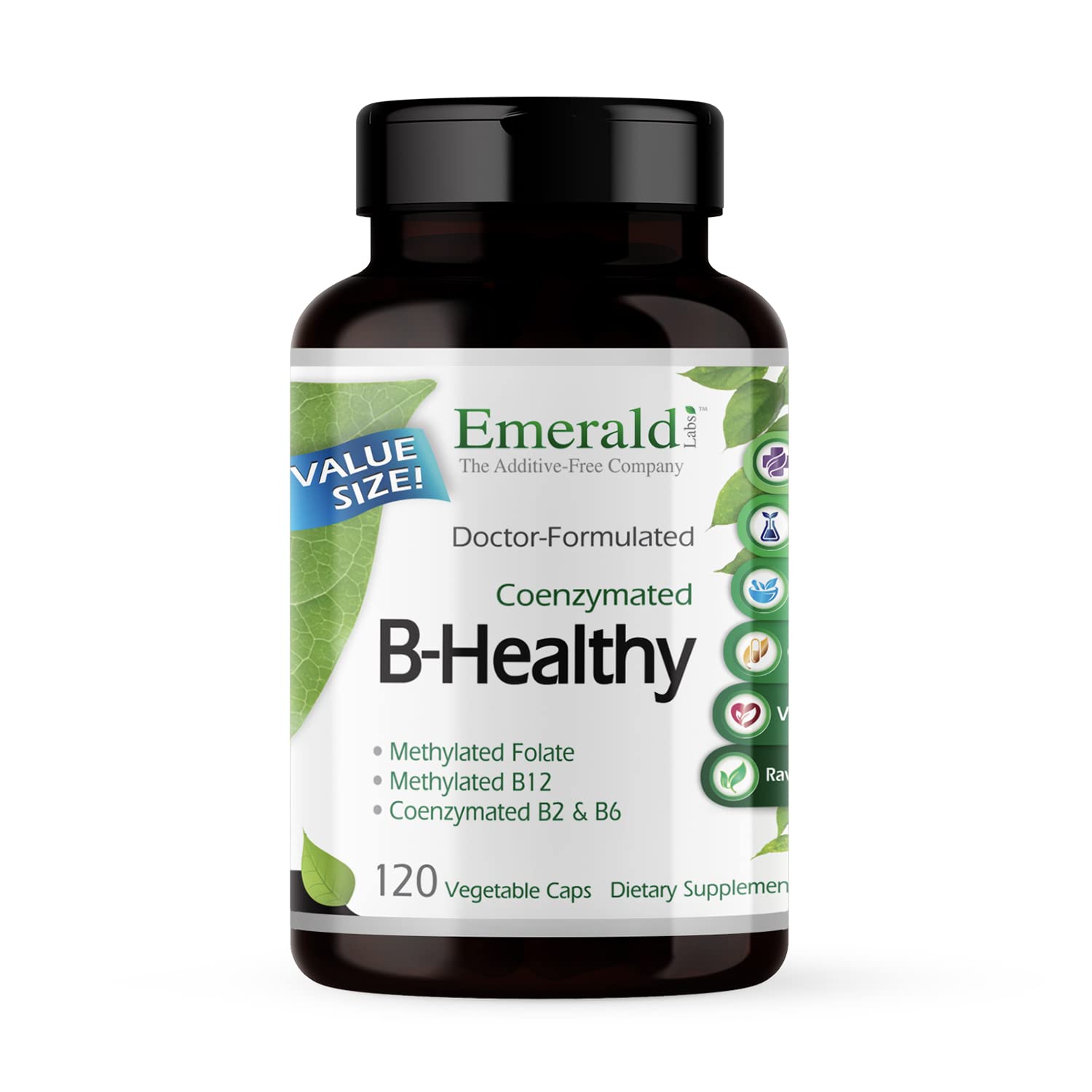Emerald Labs B-Healthy bottle front view highlights vegan B complex for energy support