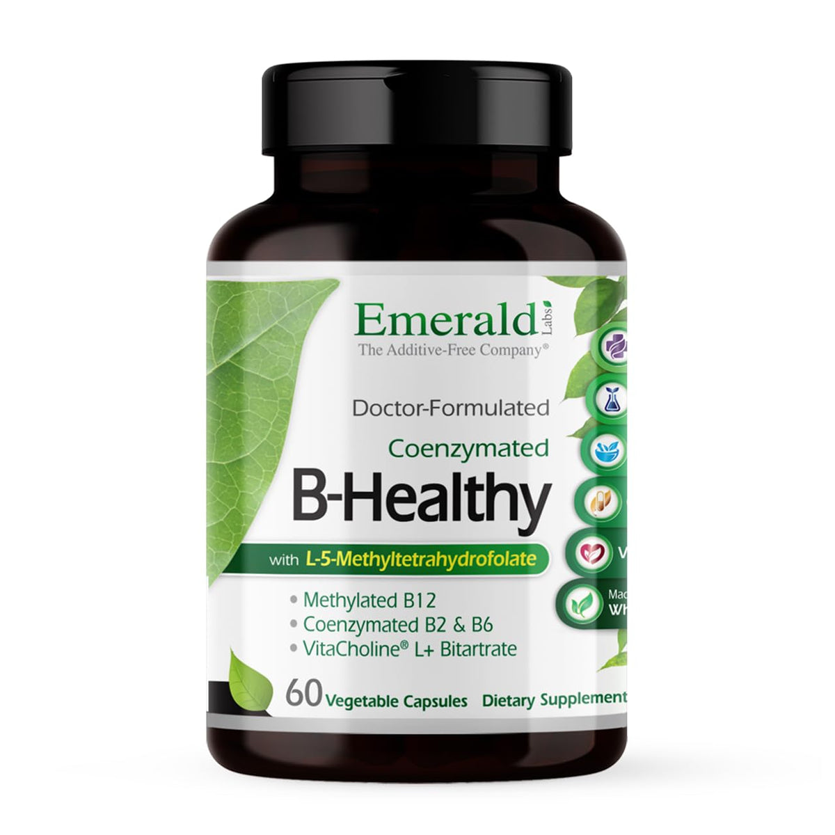 Emerald Labs B-Healthy bottle front view, suggesting daily energy and immune support.