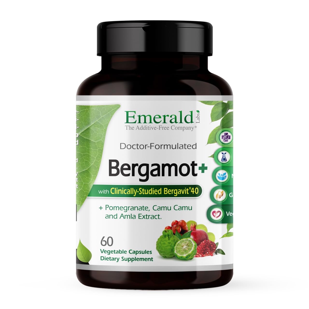 EMERALD LABS Bergamot+ bottle shown for easy daily metabolism and heart health support